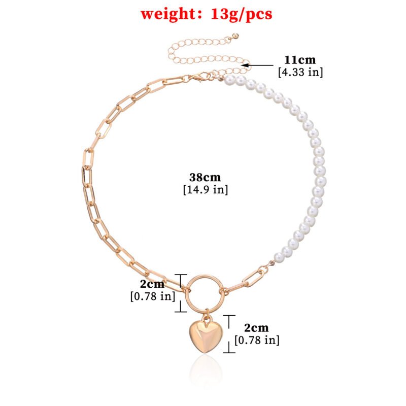 Women's Pearl Geometric Ring Peach Heart Pendant Necklace - Image 8