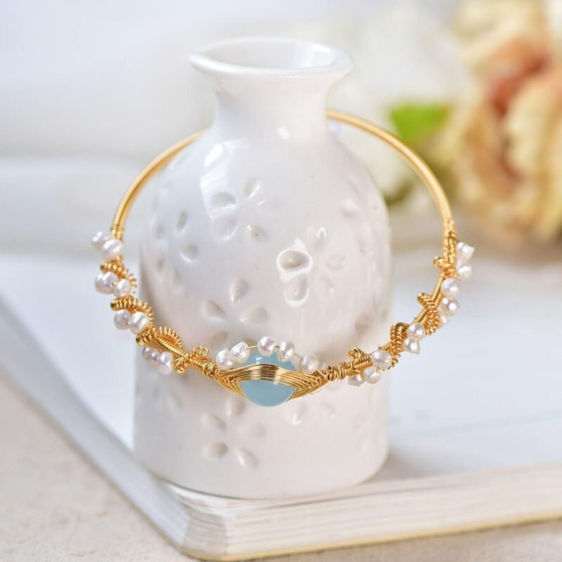 Pearl Bracelets For Women Gold Plating Pearl Bracelet Gold Wire Braided Vintage Style Bracelets Cuff Bracelets Fashion Bracelet - Image 2