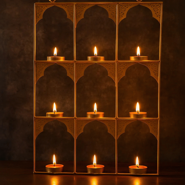 Antique Gold Mehrab 9-Tealight Holder