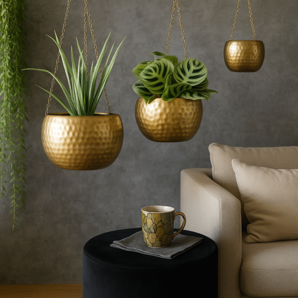 Hand-Forged Hammered Iron Planter Set of 3