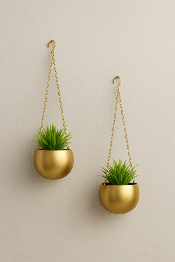 Modern Gold Hanging Planters - Set of Two