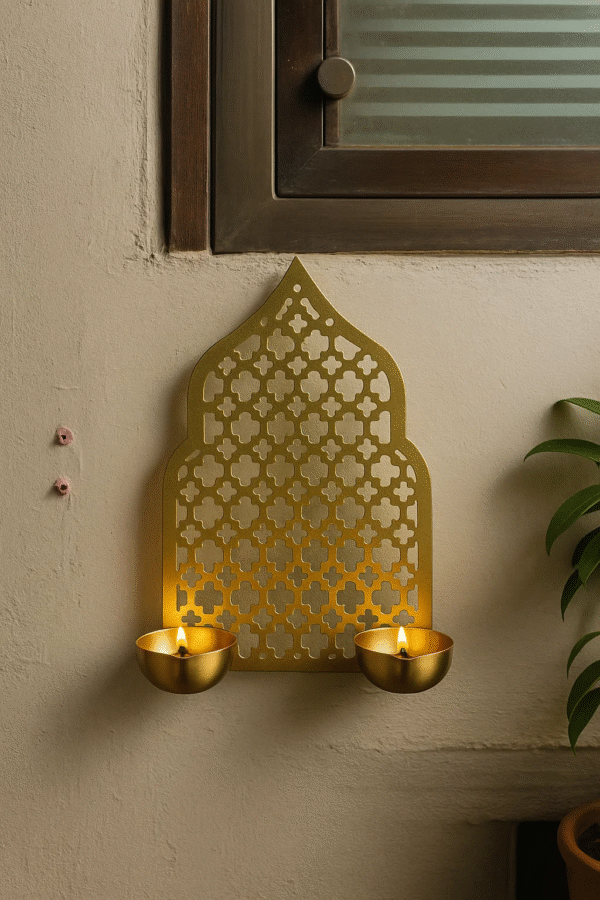 Handcrafted Mughal Jaali 2 Diya Wall Mount