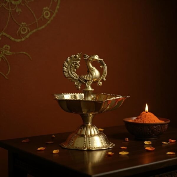 The Majestic Mayur Deepam or Elegant Brass Peacock Diya