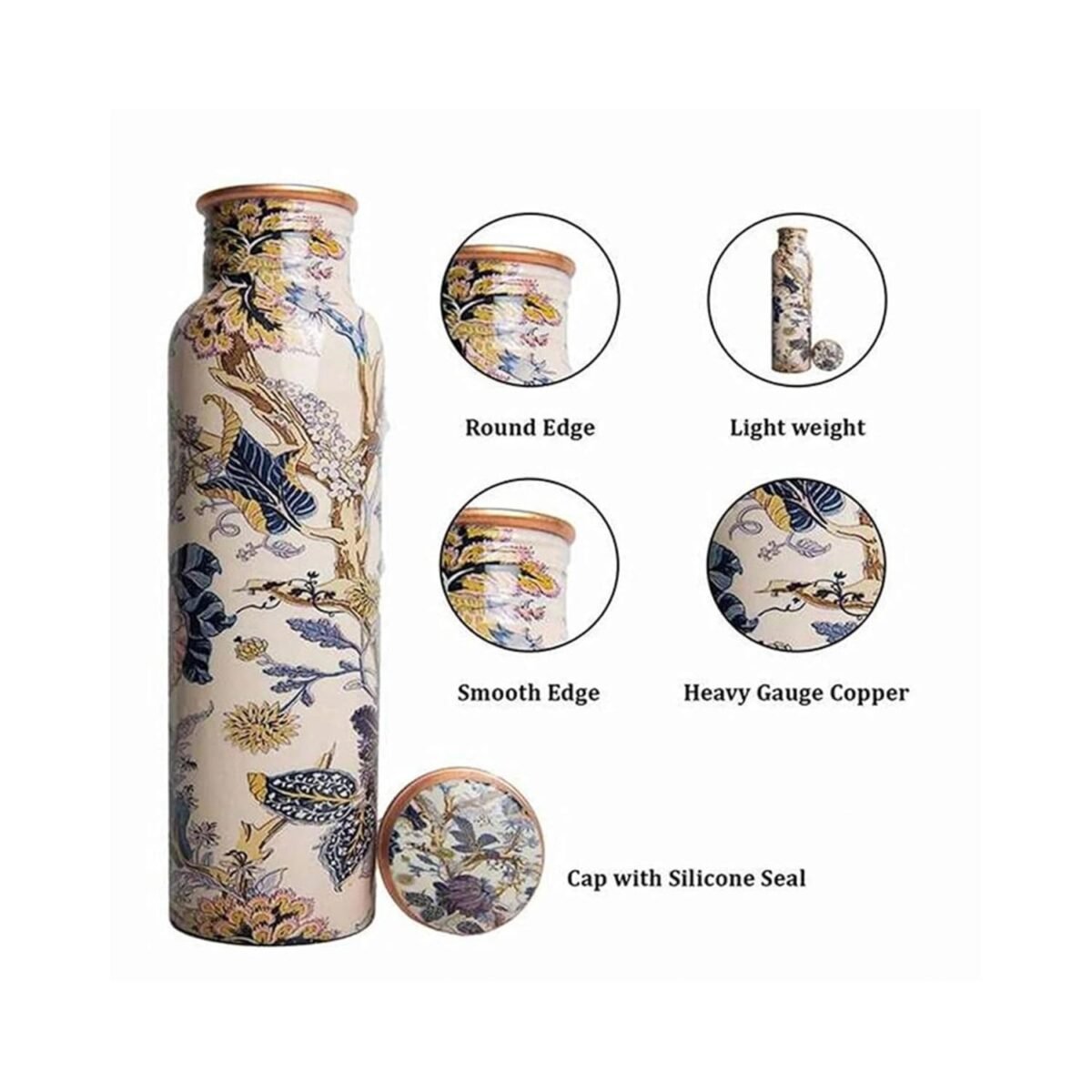 Vana Living Designer Insulated Water Bottle | Double Wall Stainless Steel Flask for Hot & Cold Drinks | Leakproof with Vintage Botanical Print | 750ml, BPA-Free | Premium Gift - Image 4