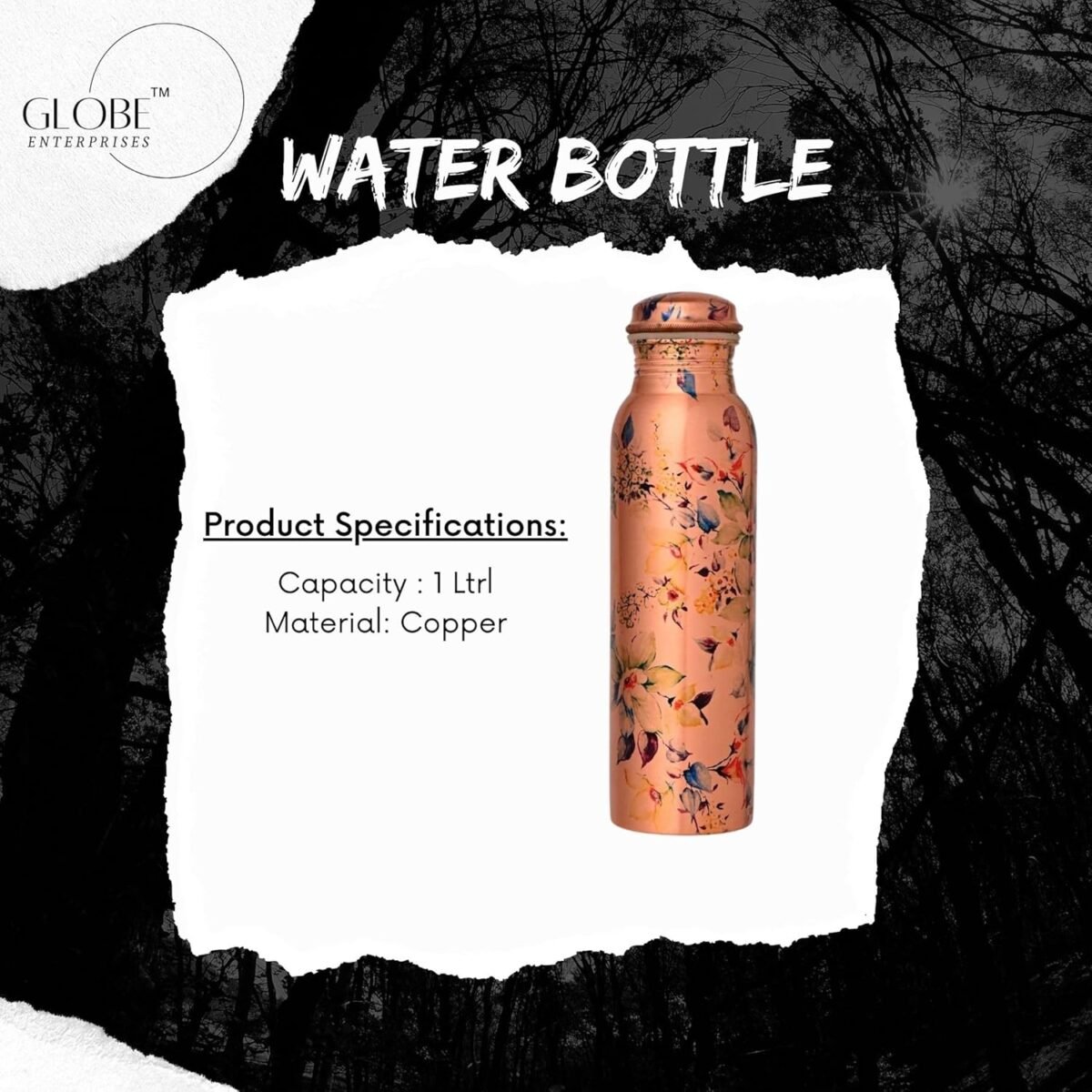 Aura Copper Designer Pure Copper Water Bottle (950ml) | Leakproof Ayurvedic Vessel with Modern Watercolor Floral Print | Stylish & Healthy Gift for Women - Image 2