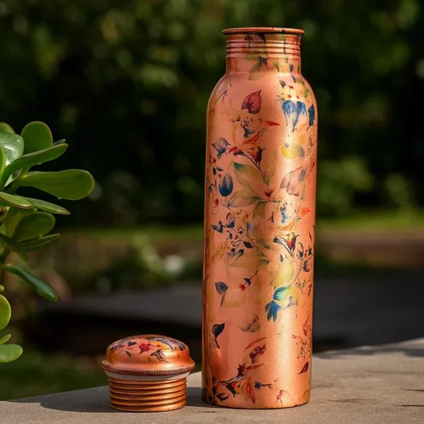 Aura Copper Designer Pure Copper Water Bottle (950ml) | Leakproof Ayurvedic Vessel with Modern Watercolor Floral Print | Stylish & Healthy Gift for Women